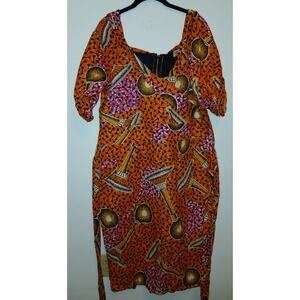 Nigerian Grass Field Cotton Wax Print Ethnic Fabric Dress 20 Orange Pink